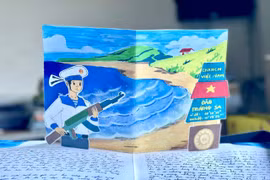 Bài thi cấp tỉnh năm 2026 của em Nguyễn Ngọc Như Ý với phần tranh 3D được thực hiện công phu để minh họa cho tác phẩm "Trường Sa kỳ vĩ và gian lao". Ảnh: Lam Nguyên
