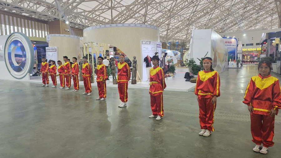 Không gian triển lãm của tỉnh Gia Lai có sự kết hợp, hội tụ giữa rừng và biển. Ảnh: Đức Hải 6.jpg