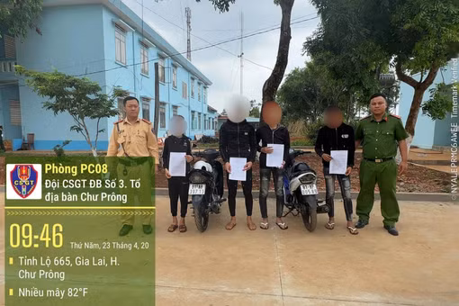 Xe máy tang vật trong vụ "bốc đầu" trên tỉnh lộ 665 bị Đội CSGT đường bộ số 3 lập biên bản và tịch thu theo quy định.