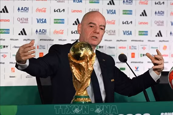 Chủ tịch FIFA Gianni Infantino trong cuộc họp báo trước lễ khai mạc World Cup 2026 tại Mexico.