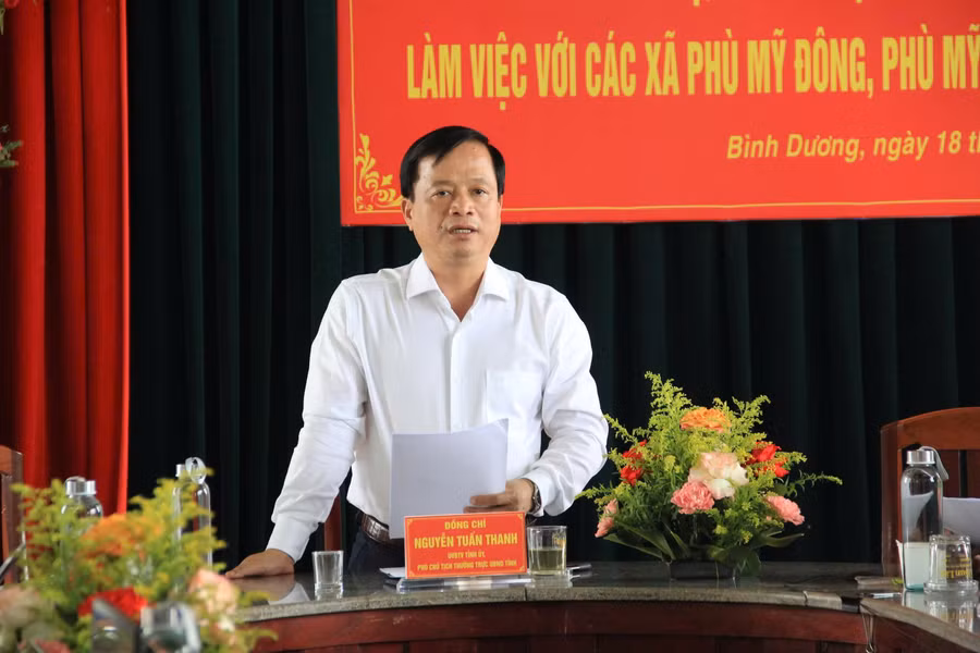 Phó Chủ tịch Thường trực UBND tỉnh Nguyễn Tuấn Thanh phát biểu chỉ đạo tại buổi làm việc. Ảnh: X.Đ