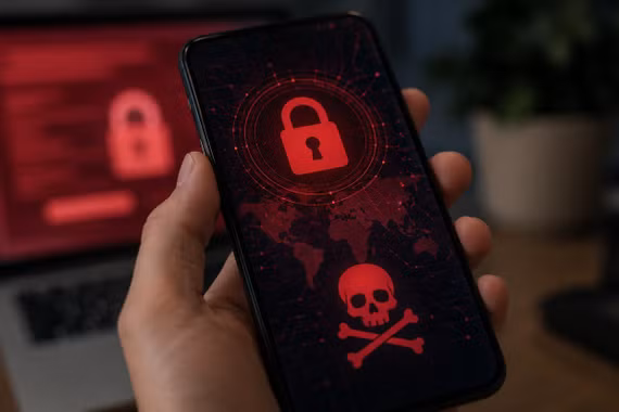 Giao diện điện thoại Android bị mã độc tống tiền khóa màn hình.