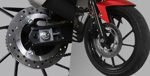 Bộ phanh đĩa trước, sau tăng khả năng an toàn của chiếc xe. Ảnh: S.T all-new-vixion-r-967.jpg