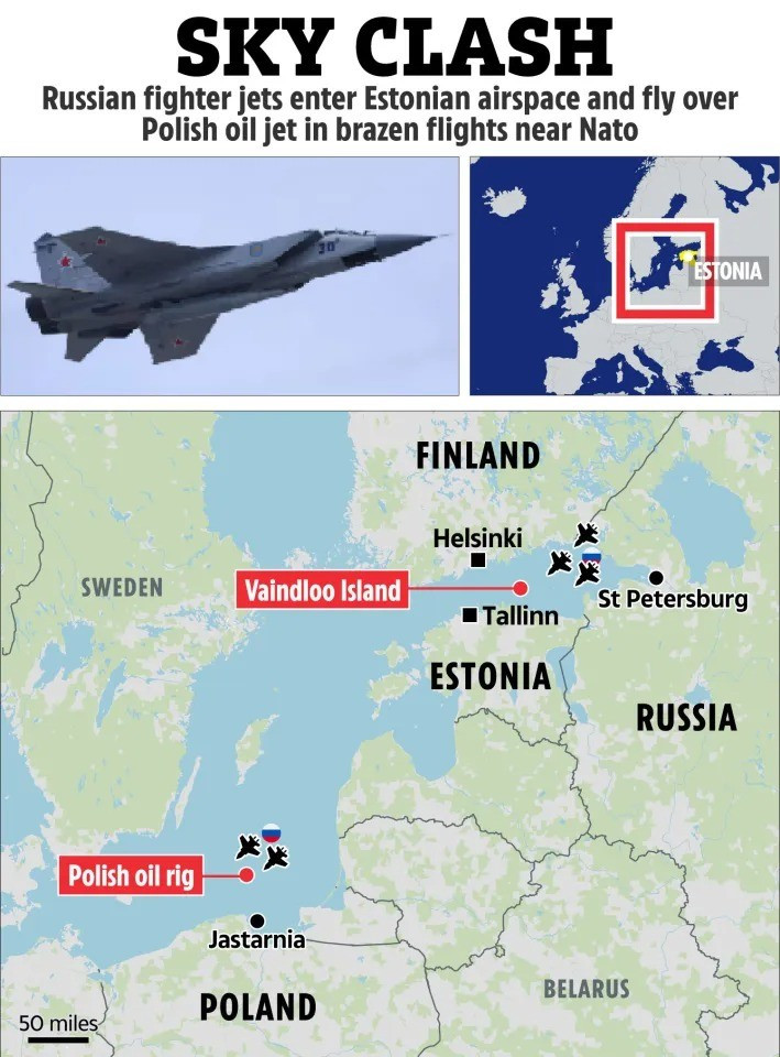 Ba tiêm kích MiG-31 của Nga xâm nhập không phận Estonia. Ảnh: The Sun ac-19-09-russian-jets-estonia-v5.jpg
