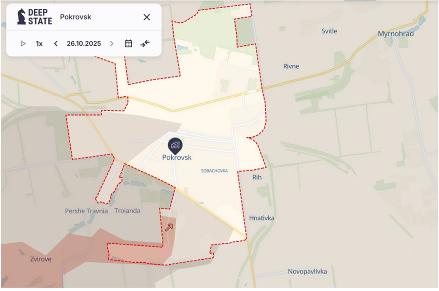 Bản đồ tình hình chiến sự ở Pokrovsk (Ukraine) ngày 26-10. Ảnh: Deep State screenshot-2025-10-27-052816.png