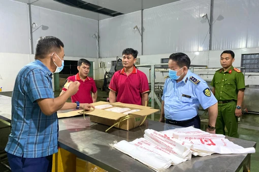 Lãnh đạo Chi cục Quản lý thị trường tỉnh Gia Lai kiểm tra một cơ sở kinh doanh thịt heo trên địa bàn xã Hoài Ân.