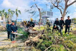 Hơn 300 cán bộ, chiến sĩ Trung đoàn Cảnh sát cơ động Nam Trung Bộ ra quân giúp dân khắc phục hậu quả bão số 13