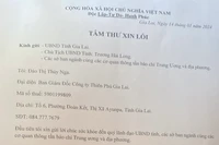Tâm thư được cho là của bà Đào Thị Thúy Nga người đại diện Ban Giám đốc công ty TNHH Nông nghiệp Thiên Phú Gia Lai
