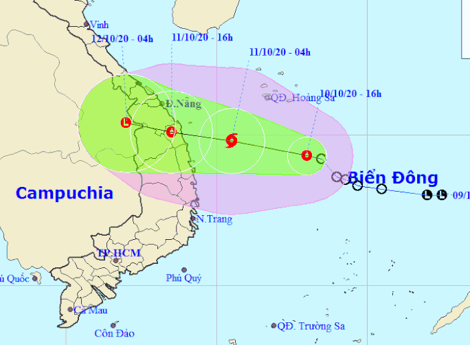 Vị trí và dự báo hướng đi của áp thấp nhiệt đới - Nguồn: Trung tâm Dự báo khí tượng thủy văn quốc gia Vị trí và dự báo hướng đi của áp thấp nhiệt đới - Nguồn: Trung tâm Dự báo khí tượng thủy văn quốc gia