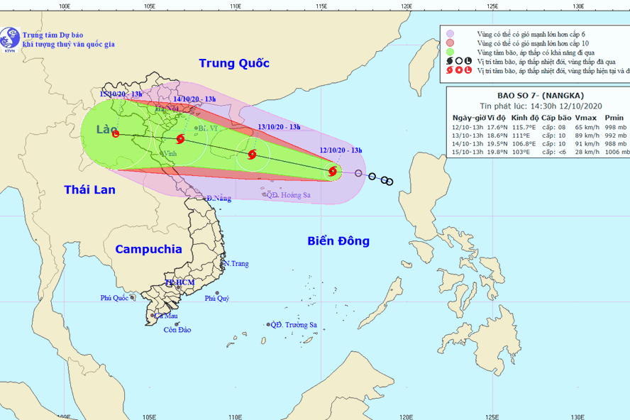  Vị trí và đường đi của bão số 7. Ảnh: Trung tâm Dự báo KTTV Quốc gia.