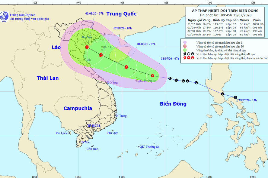 Vị trí và đường đi của áp thấp nhiệt đới. Ảnh: thoitietvietnam.gov.vn.  Vị trí và đường đi của áp thấp nhiệt đới. Ảnh: thoitietvietnam.gov.vn.
