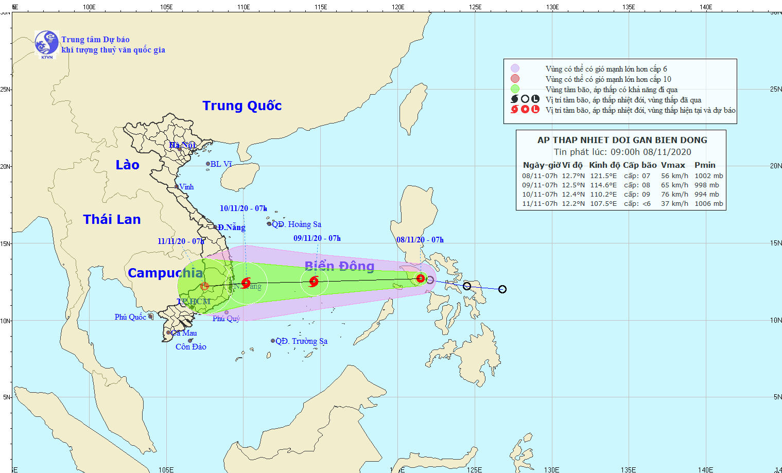 Vị trí của áp thấp nhiệt đới. Nguồn: NCHMF Vị trí của áp thấp nhiệt đới. Nguồn: NCHMF