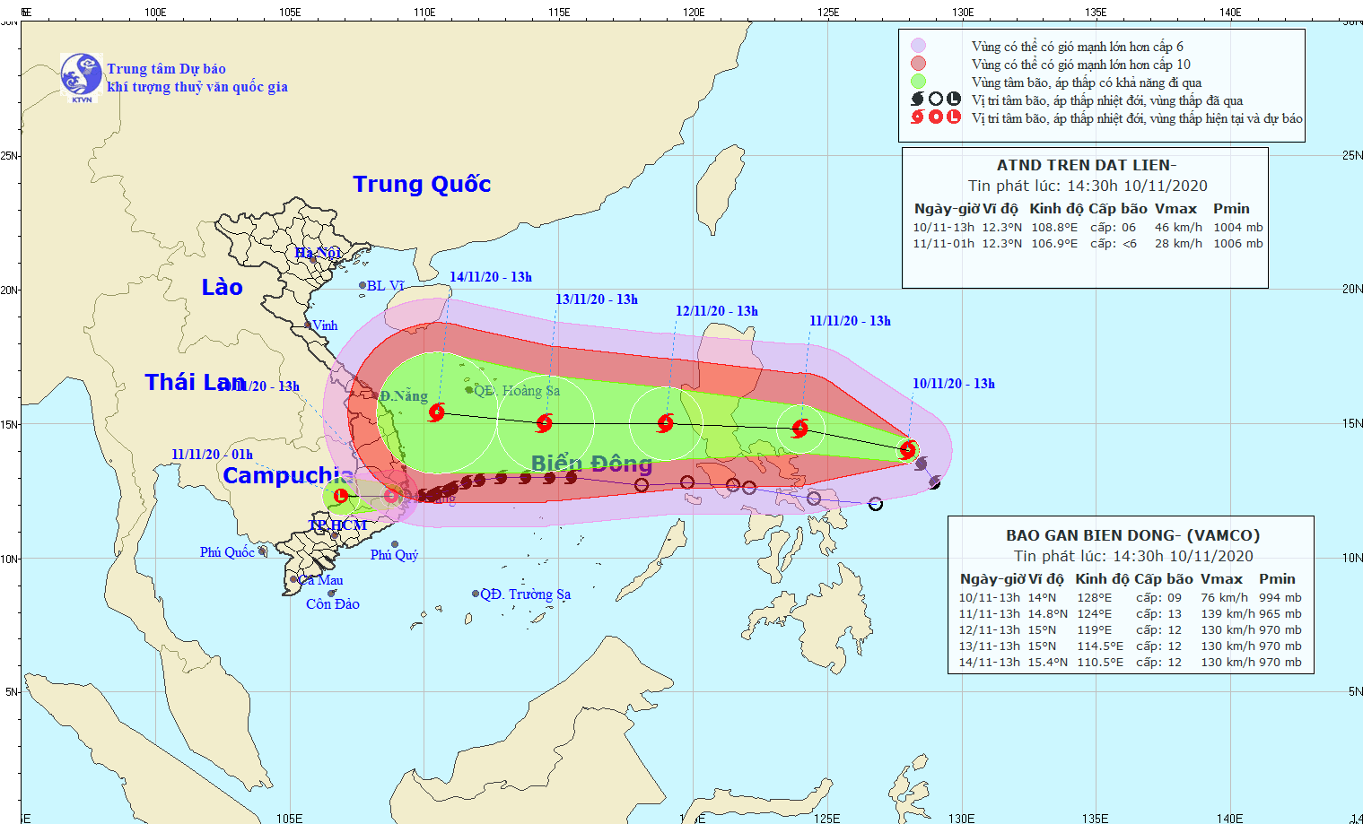Sơ đồ đường đi của bão Vamco.