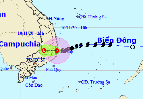 Dự báo vị trí và đường đi của áp thấp nhiệt đới - Nguồn: Trung tâm Dự báo khí tượng thủy văn quốc gia