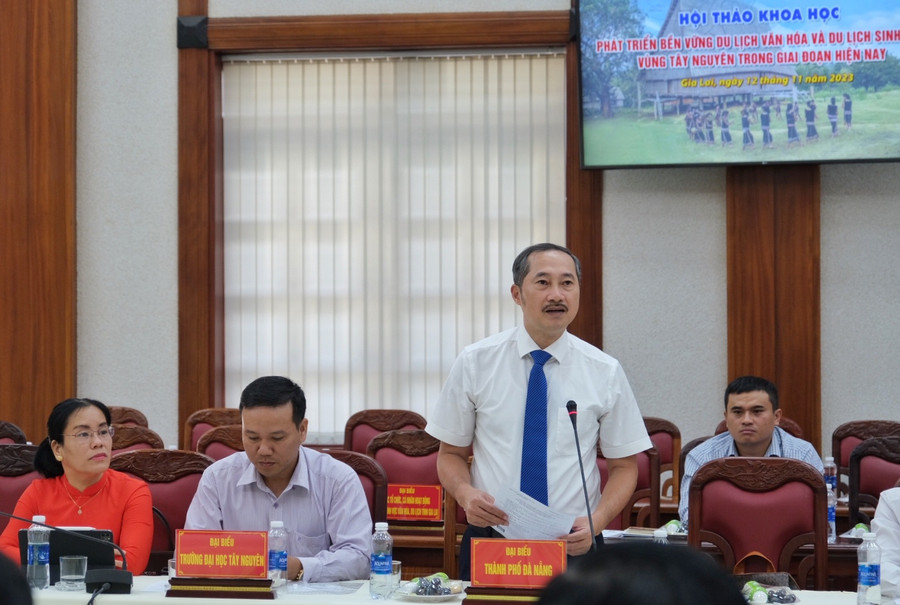 Tiến sĩ Cao Trí Dũng-Chủ tịch Hiệp hội Lữ hành Việt Nam trao đổi tại hội thảo. Ảnh: Hoàng Ngọc