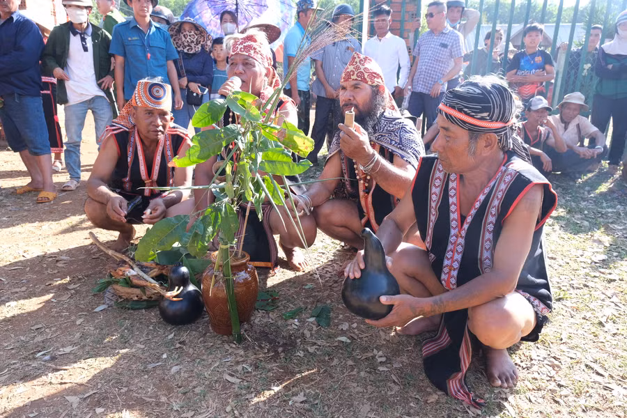 Hội đồng già làng thực hiện các nghi thức cúng yàng. Ảnh: Hoàng Ngọc Hội đồng già làng thực hiện các nghi thức cúng yàng. Ảnh: Hoàng Ngọc