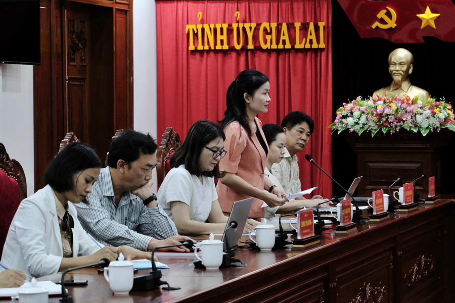 Bà Tôn Ngọc Hạnh-Ủy viên dự khuyết Ban chấp hành Trung ương Đảng, Phó Chủ tịch Trung ương Hội LHPN Việt Nam phát biểu tại buổi làm việc. Ảnh: Minh Châu Bà Tôn Ngọc Hạnh-Ủy viên dự khuyết Ban chấp hành Trung ương Đảng, Phó Chủ tịch Trung ương Hội LHPN Việt Nam phát biểu tại buổi làm việc. Ảnh: Minh Châu