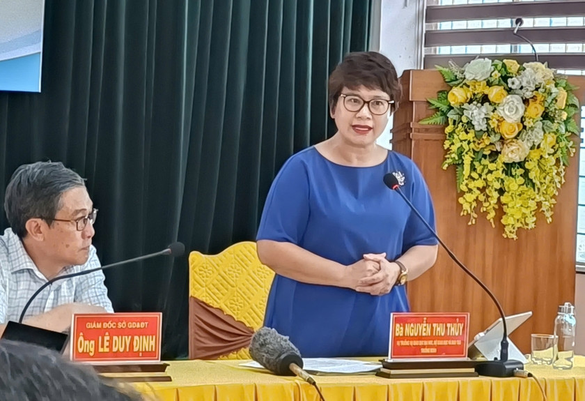 Phó Giáo sư-Tiến sĩ Nguyễn Thu Thủy-Vụ trưởng Vụ Giáo dục Đại học (Bộ GD-ĐT) phát biểu tại buổi làm việc. Ảnh: Đồng Lai Phó Giáo sư-Tiến sĩ Nguyễn Thu Thủy-Vụ trưởng Vụ Giáo dục Đại học (Bộ GD-ĐT) phát biểu tại buổi làm việc. Ảnh: Đồng Lai