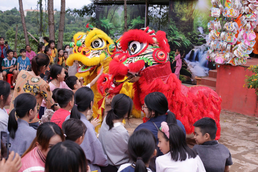 Các em thiếu nhi được mãn nhãn với màn múa lân vui nhộn. Ảnh: P.V