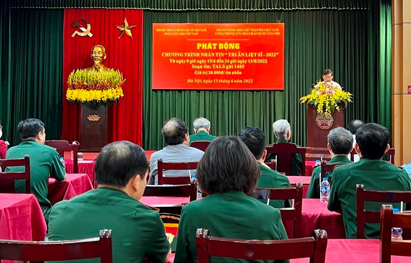 Hội Hỗ trợ gia đình liệt sĩ Việt Nam tổ chức lễ phát động chương trình nhắn tin “Tri ân liệt sĩ-2022”. Ảnh: Nhandan.vn Hội Hỗ trợ gia đình liệt sĩ Việt Nam tổ chức lễ phát động chương trình nhắn tin “Tri ân liệt sĩ-2022”. Ảnh: Nhandan.vn