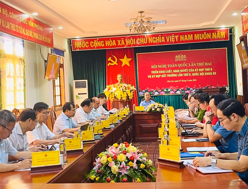 Quang cảnh hội nghị tại điểm cầu Gia Lai. Ảnh: Trần Dung