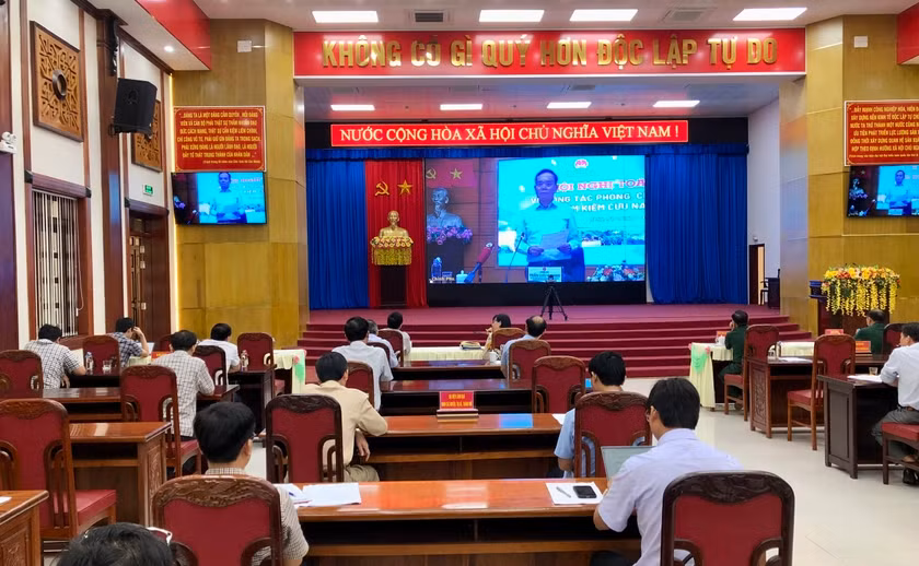 Quang cảnh hội nghị trực tuyến toàn quốc về công tác PCTT và TKCN năm 2023 tại điểm cầu Gia Lai. Ảnh: Lê Nam