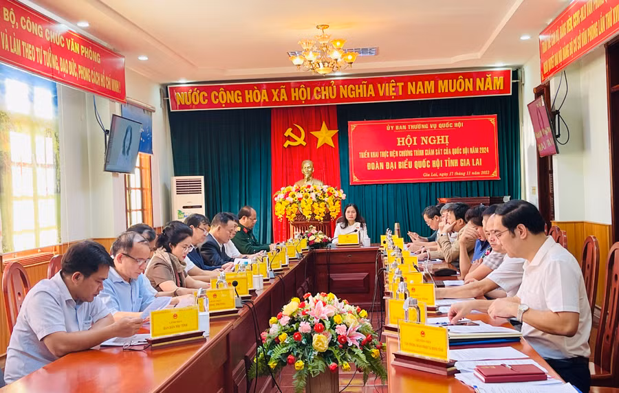 Quang cảnh hội nghị tại điểm cầu tỉnh Gia Lai. Ảnh: Trần Dung