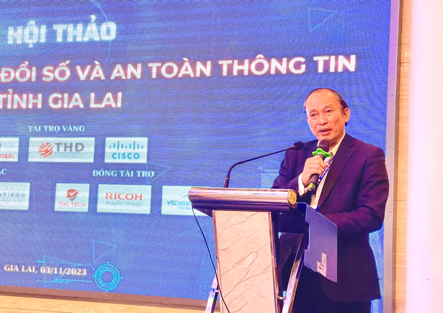 Ông Nguyễn Ngọc Cường-Phó Giám đốc Sở Khoa học và Công nghệ Gia Lai phát biểu tại hội thảo. Ảnh: Trần Dung