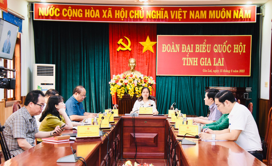 Quang cảnh phiên chất vấn tại điểm cầu tỉnh Gia Lai. Ảnh: Đức Thụy