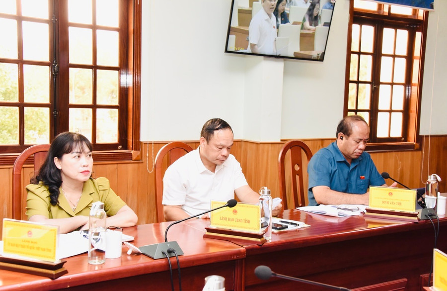 Đại biểu theo dõi phiên chất vấn tại điểm cầu tỉnh Gia Lai. Ảnh: Đức Thụy