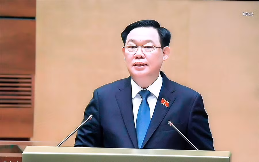 Chủ tịch Quốc hội Vương Đình Huệ phát biểu khai mạc phiên chất vấn và trả lời chất vấn. Ảnh: Đức Thụy