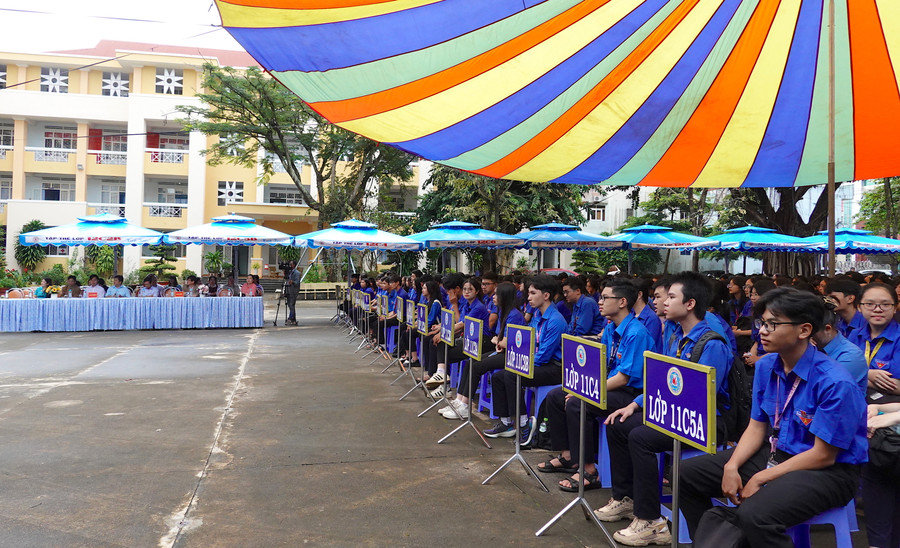 Quang cảnh lễ phát động tại điểm cầu Sở GD-ĐT tỉnh Gia Lai ở Trường THPT chuyên Hùng Vương. Ảnh: Mộc Trà