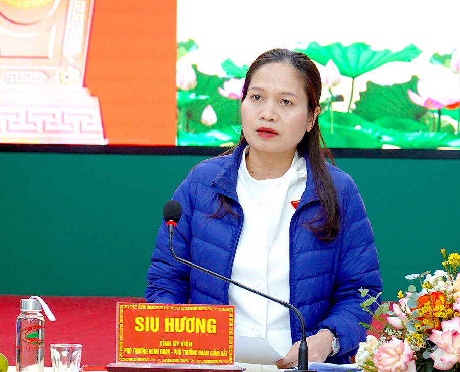 Bà Siu Hương-Phó Trưởng Đoàn đại biểu Quốc hội tỉnh chủ trì buổi giám sát. Ảnh: Mộc Trà Bà Siu Hương-Phó Trưởng Đoàn đại biểu Quốc hội tỉnh chủ trì buổi giám sát. Ảnh: Mộc Trà