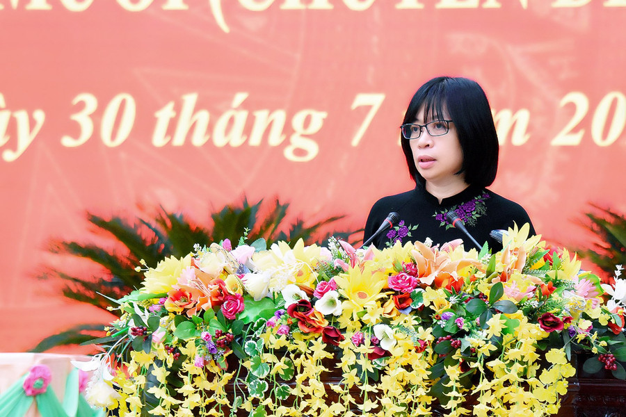 Phó Chủ tịch phụ trách UBND tỉnh Nguyễn Thị Thanh Lịch trình bày tóm tắt nội dung về chủ trương sáp nhập, điều chỉnh địa giới đơn vị hành chính cấp huyện, cấp xã giai đoạn 2023-2025 của tỉnh Gia Lai. Ảnh: Đ.T Phó Chủ tịch phụ trách UBND tỉnh Nguyễn Thị Thanh Lịch trình bày tóm tắt nội dung về chủ trương sáp nhập, điều chỉnh địa giới đơn vị hành chính cấp huyện, cấp xã giai đoạn 2023-2025 của tỉnh Gia Lai. Ảnh: Đ.T