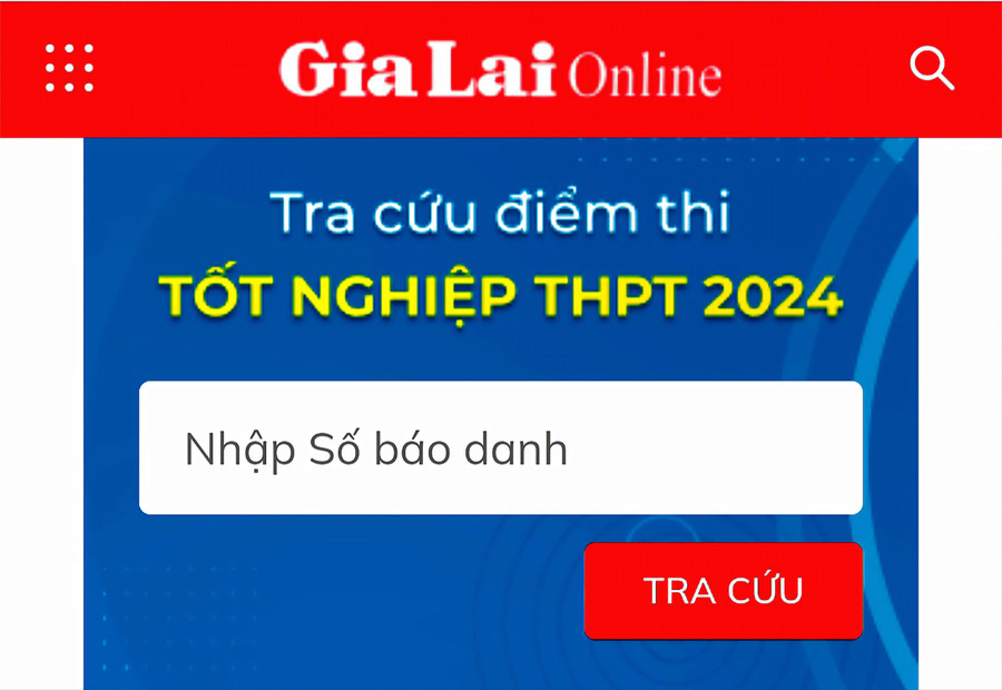 Giao diện Box Tra cứu điểm thi tốt nghiệp THPT 2024 trên Báo Gia Lai điện tử. Ảnh: M.T