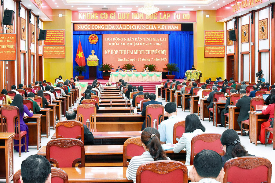 Quang cảnh kỳ họp thứ 20 (chuyên đề) HĐND tỉnh Gia Lai khóa XII. Ảnh: Đ.T Quang cảnh kỳ họp thứ 20 (chuyên đề) HĐND tỉnh Gia Lai khóa XII. Ảnh: Đ.T