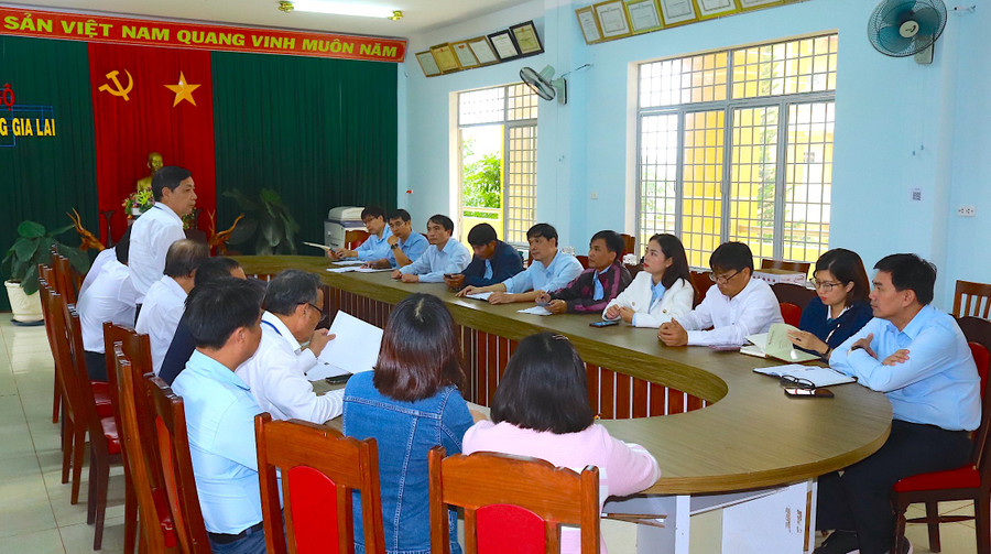 Quang cảnh buổi phỏng vấn cán bộ quản lý Trường Cao đẳng Gia Lai trong đợt khảo sát đánh giá ngoài 2 chương trình đào tạo tại đơn vị. Ảnh: Trần Tuấn