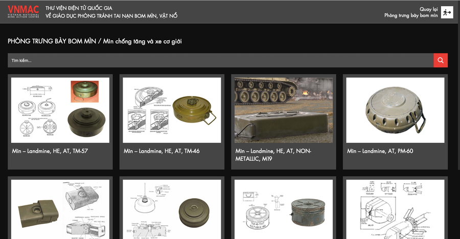 Phòng trưng bày bom mìn với thiết kế mô hình 3D và 2D, hình ảnh thật của gần 300 loại bom mìn, vật nổ tại khắp 63 tỉnh thành của Việt Nam. Ảnh: Mộc Trà Phòng trưng bày bom mìn với thiết kế mô hình 3D và 2D, hình ảnh thật của gần 300 loại bom mìn, vật nổ tại khắp 63 tỉnh thành của Việt Nam. Ảnh: Mộc Trà