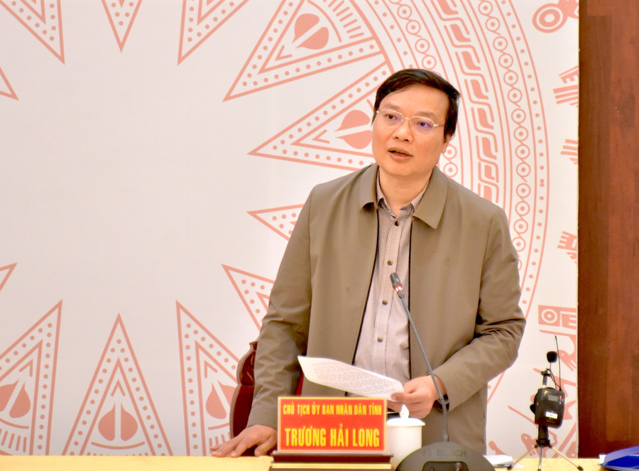 Chủ tịch UBND tỉnh Trương Hải Long phát biểu khai mạc hội nghị. Ảnh: Đức Thụy Chủ tịch UBND tỉnh Trương Hải Long phát biểu khai mạc hội nghị. Ảnh: Đức Thụy