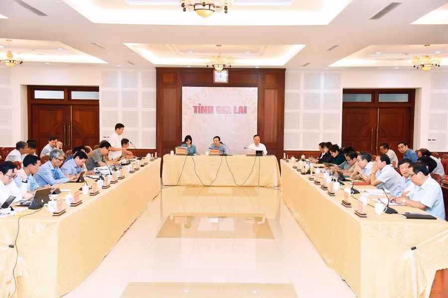 Quang cảnh hội nghị tại điểm cầu UBND tỉnh Gia Lai. Ảnh: Đức Thụy