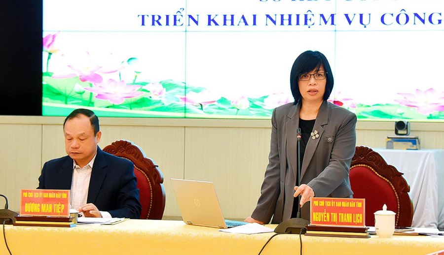 Phó Chủ tịch UBND tỉnh Nguyễn Thị Thanh Lịch phát biểu chỉ đạo tại hội nghị. Ảnh: Đức Thụy Phó Chủ tịch UBND tỉnh Nguyễn Thị Thanh Lịch phát biểu chỉ đạo tại hội nghị. Ảnh: Đức Thụy