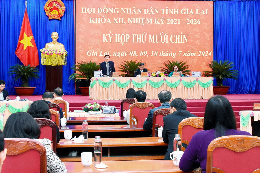 Quang cảnh ngày làm việc đầu tiên kỳ họp thứ 19 HĐND tỉnh Gia Lai khoá XII. Ảnh: Đ.T Quang cảnh ngày làm việc đầu tiên kỳ họp thứ 19 HĐND tỉnh Gia Lai khoá XII. Ảnh: Đ.T