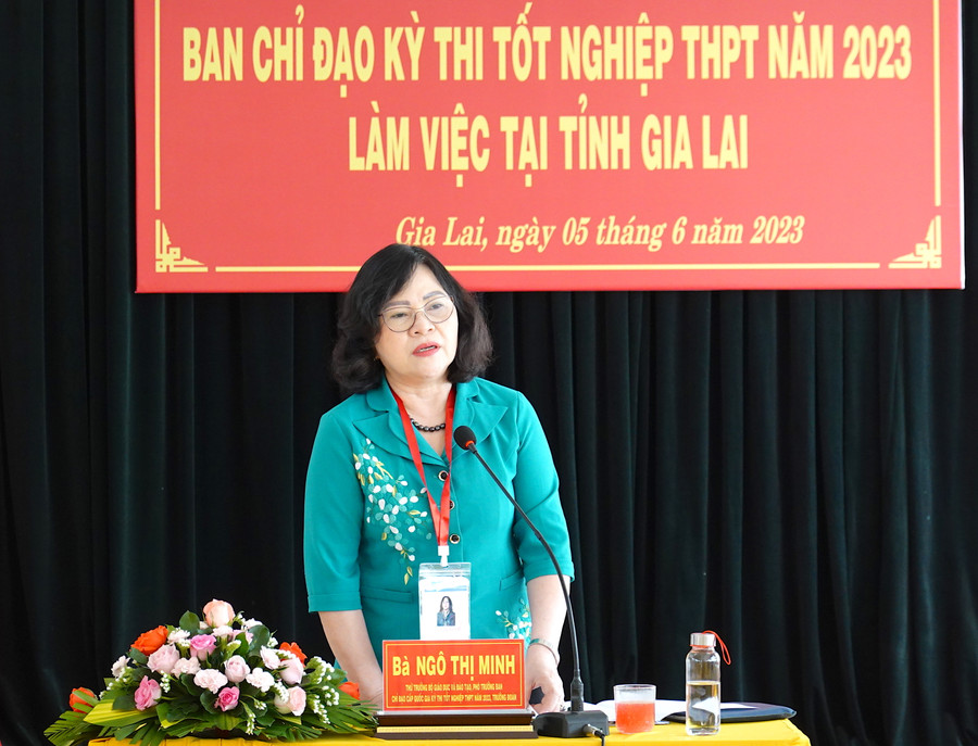 Thứ trưởng Bộ GD-ĐT Ngô Thị Minh phát biểu chỉ đạo tại buổi làm việc. Ảnh: Mộc Trà Thứ trưởng Bộ GD-ĐT Ngô Thị Minh phát biểu chỉ đạo tại buổi làm việc. Ảnh: Mộc Trà