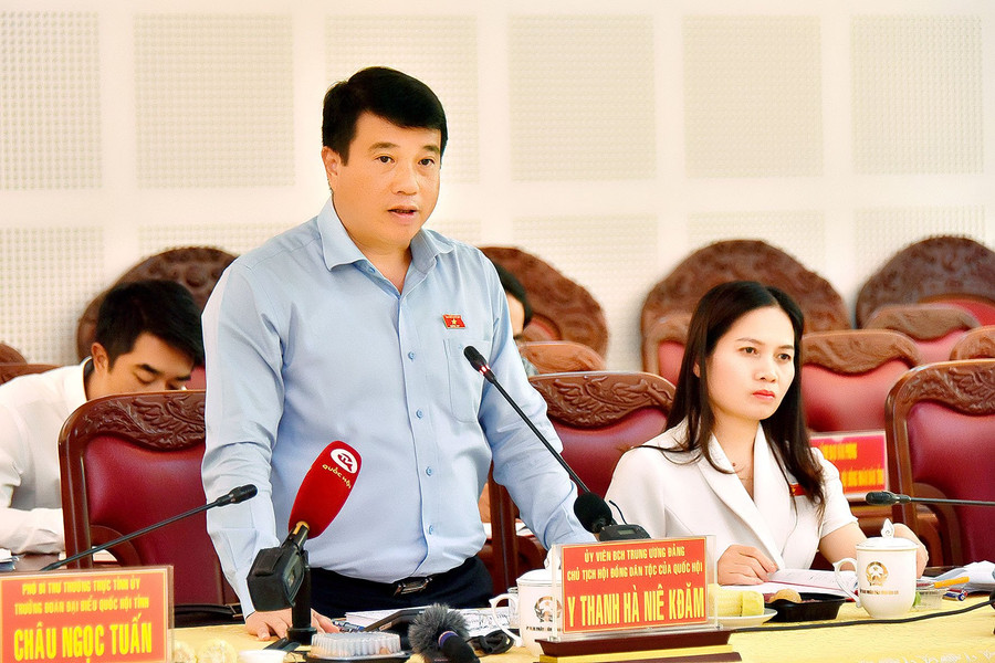 Chủ tịch Hội đồng Dân tộc của Quốc hội Y Thanh Hà Niê Kđăm cho rằng thông qua buổi làm việc, Đoàn đại biểu Quốc hội tỉnh đã nắm rõ được những khó khăn, vướng mắc trong thực tiễn của địa phương. Ảnh: Đức Thuỵ