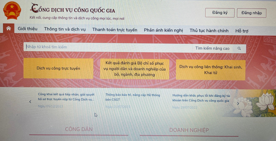 Giao diện Cổng dịch vụ công Quốc gia. Giao diện Cổng dịch vụ công Quốc gia.