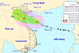 Bão giật cấp 10 hướng vào Bắc Trung Bộ và nam đồng bằng Bắc Bộ