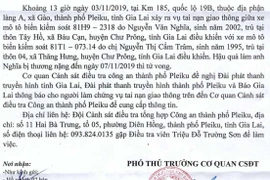 Công an TP. Pleiku: Tìm người làm chứng vụ tai nạn giao thông