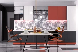 Thiết kế nhà đẹp theo phong cách NB với nội thất màu đỏ và xám
