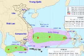 Áp thấp nhiệt đới cách đất liền Bạc Liêu - Cà Mau khoảng 160 km
