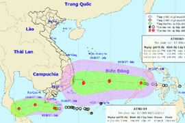 Áp thấp nhiệt đới cách đất liền Bạc Liêu - Cà Mau khoảng 160 km